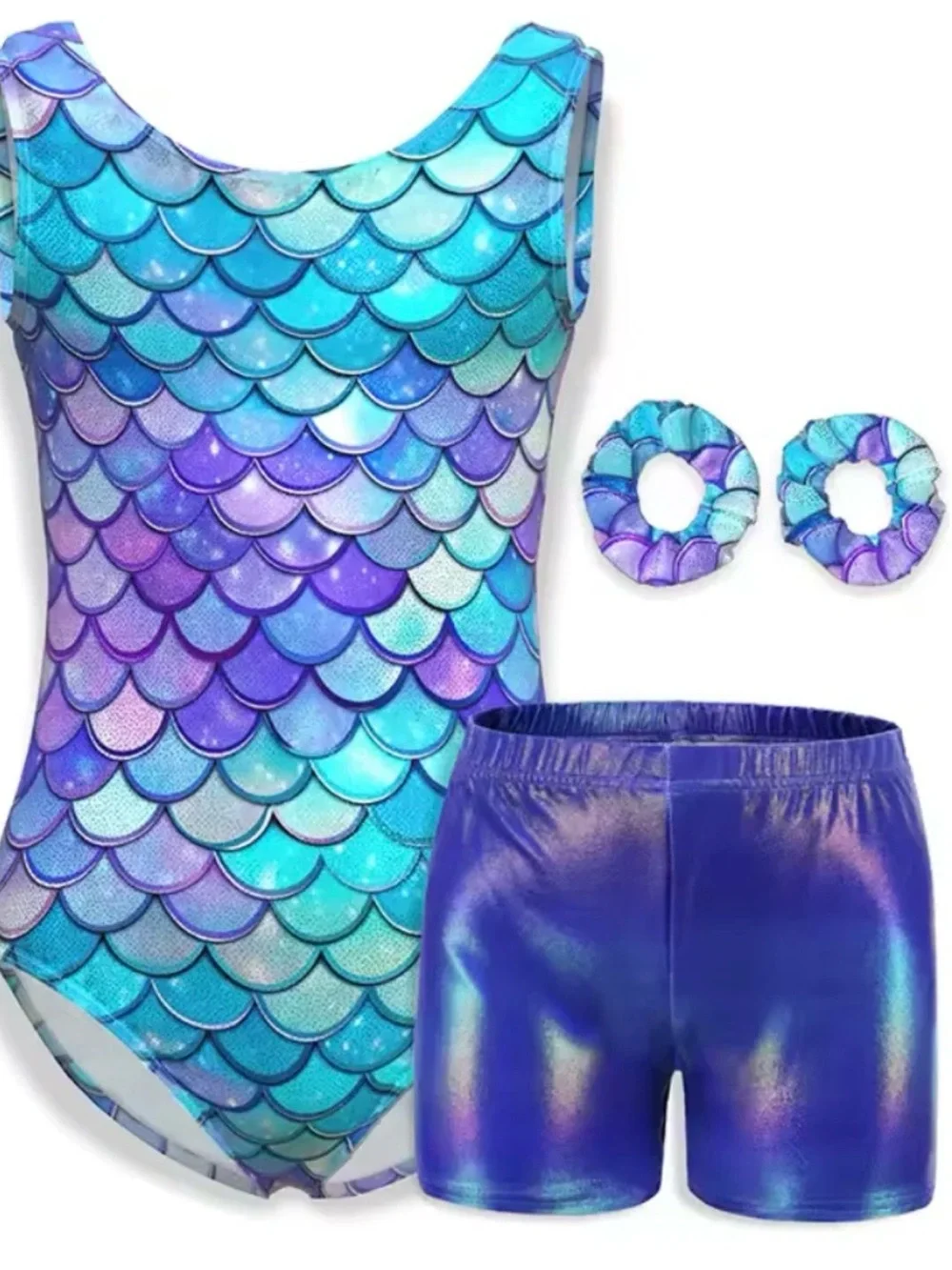 Mermaid Scale Dance Leotard Set — Blue & Purple